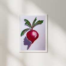 Load image into Gallery viewer, Framed artwork of a red beetroot with green leaves on a light background