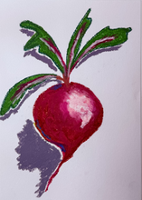 Load image into Gallery viewer, Colorful drawing of a beetroot with green leaves on a light purple background