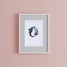 Load image into Gallery viewer, Framed artwork with two stylized dolphins on a pink background