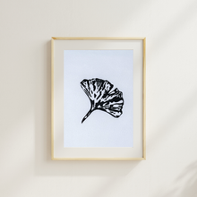 Load image into Gallery viewer, Framed artwork of a black leaf on a light blue background