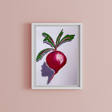 Load image into Gallery viewer, Framed artwork of a stylized beetroot on a pink background
