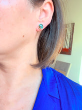 Load image into Gallery viewer, Claire Sterling Silver Stud Earrings with Labradorite cabochons handcrafted by Mara James.
