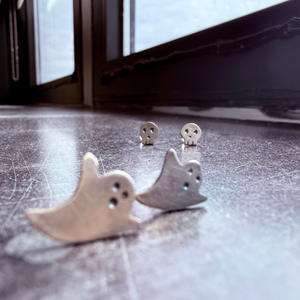 Handmade oxidized silver Halloween studs.