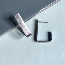 Load image into Gallery viewer, Handcrafted angular hoop earrings in brushed sterling silver by Mara James
