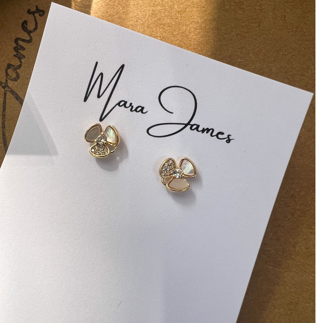 Shell and Pave Flower Stud Earrings