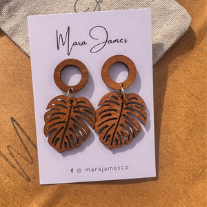 Monstera Wood Earrings