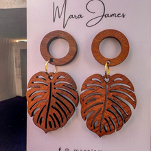 Load image into Gallery viewer, Monstera Wood Earrings
