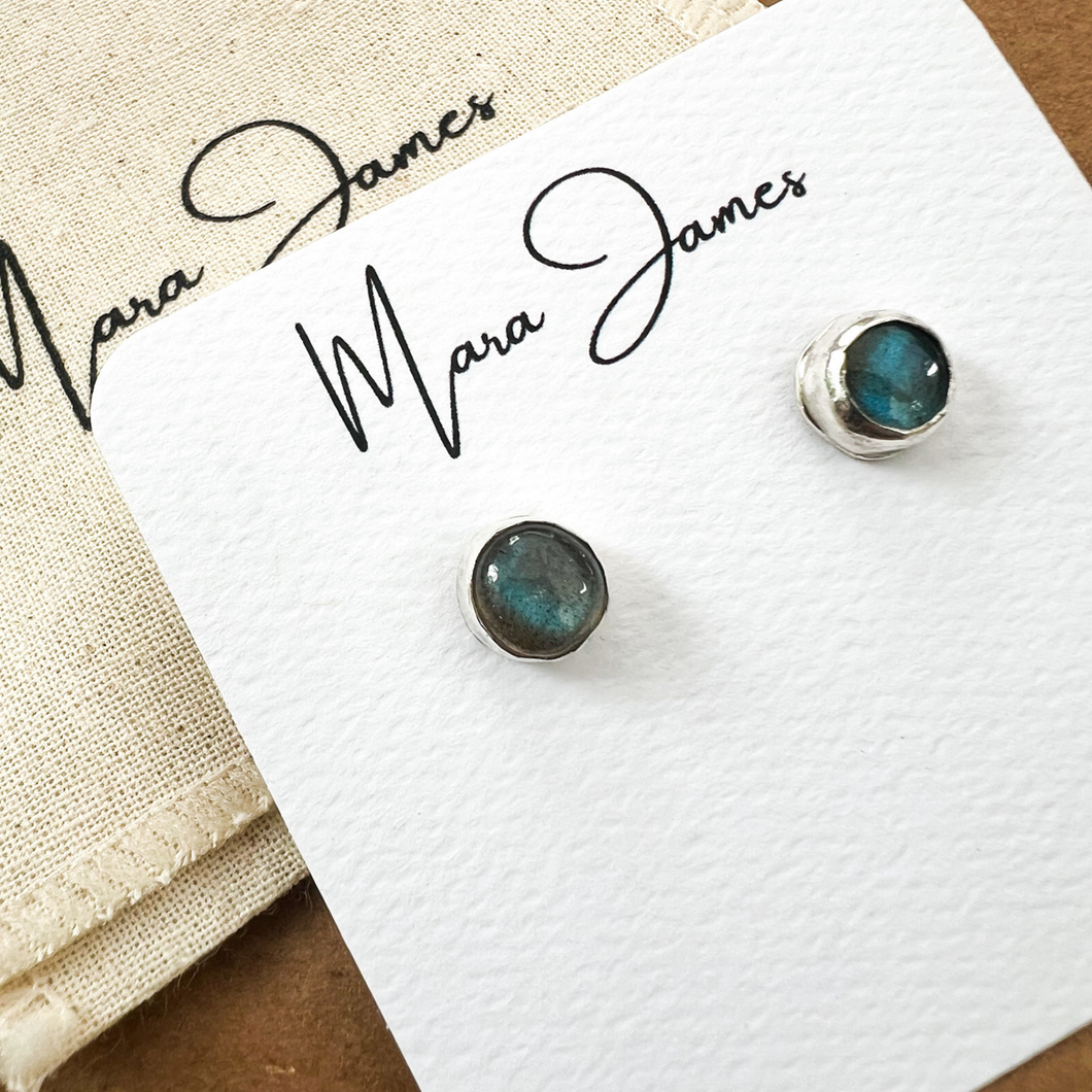 Small Classic Labradorite Studs, Sterling Silver