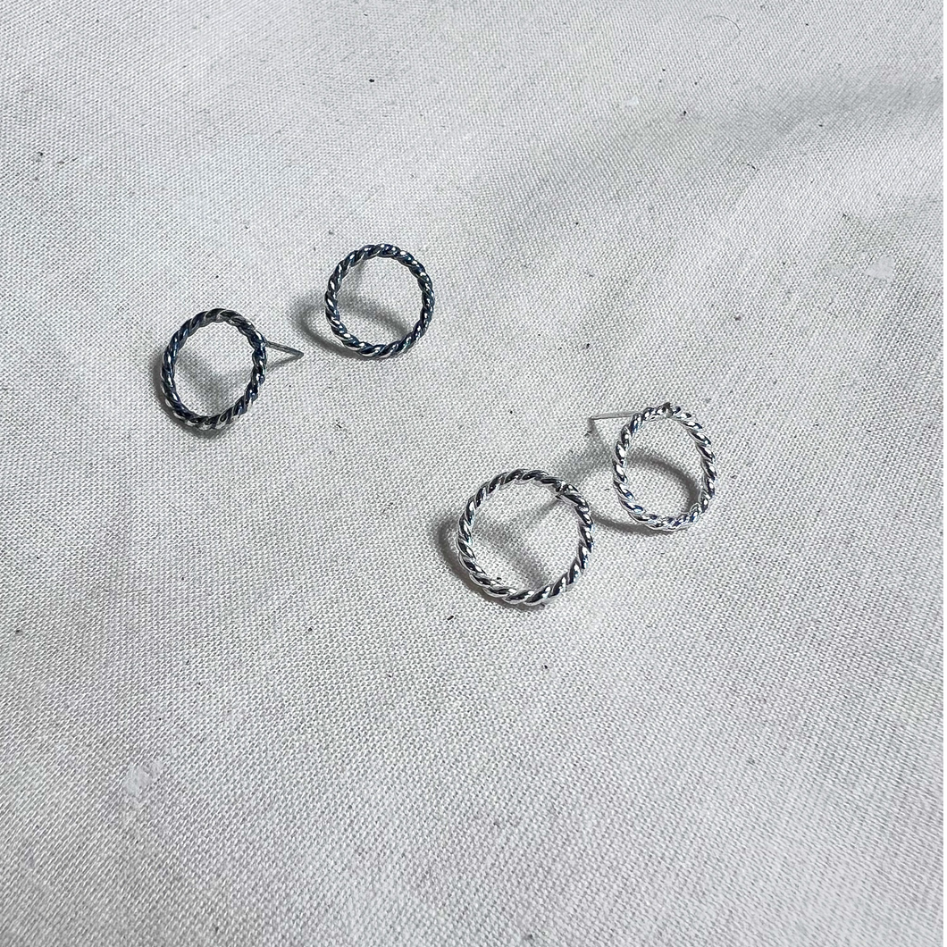 Twisted Circle Stud Earrings — Sterling Silver