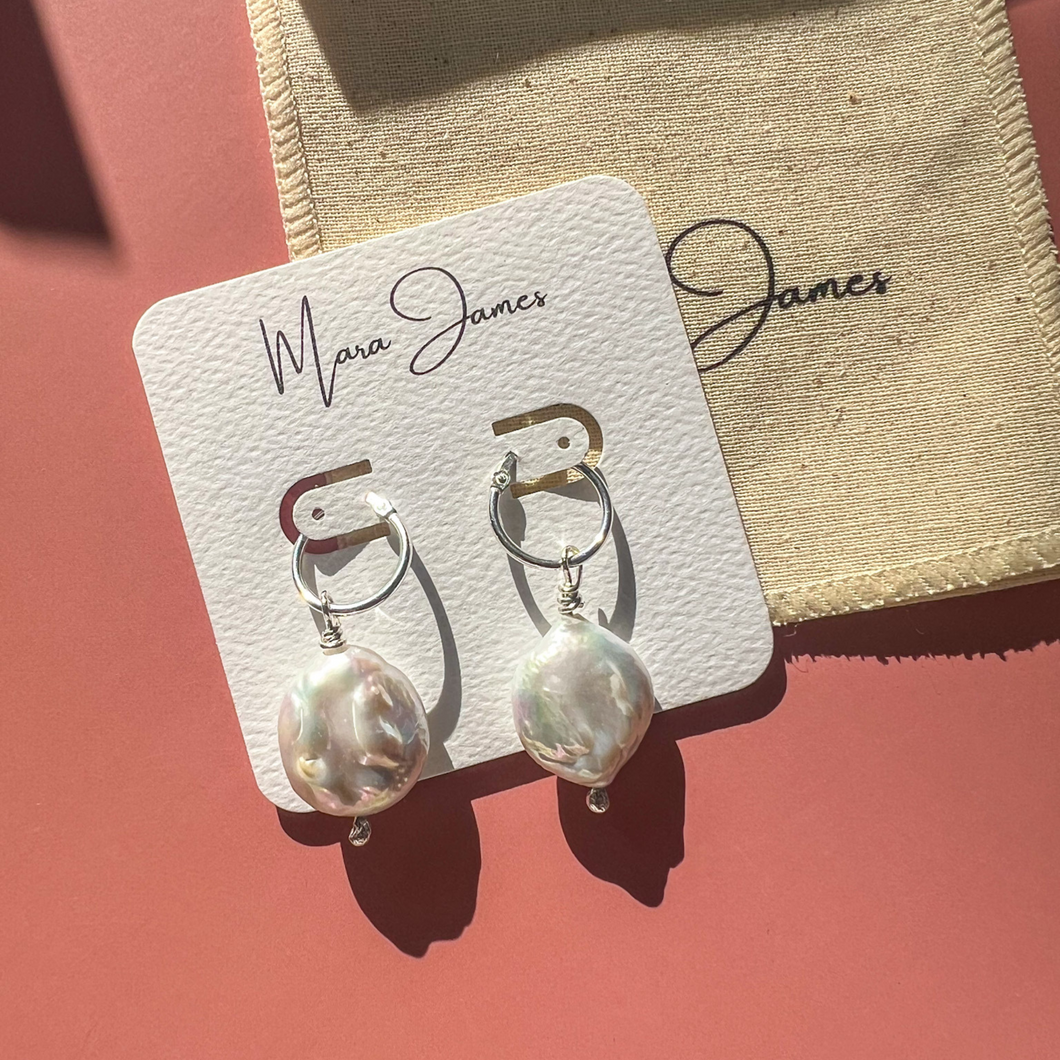 Coin Pearls Earrings- Sterling Silver