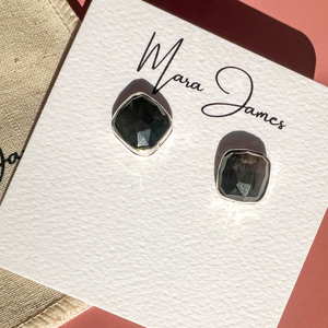 Black Fire Moonstone Studs, Sterling Silver