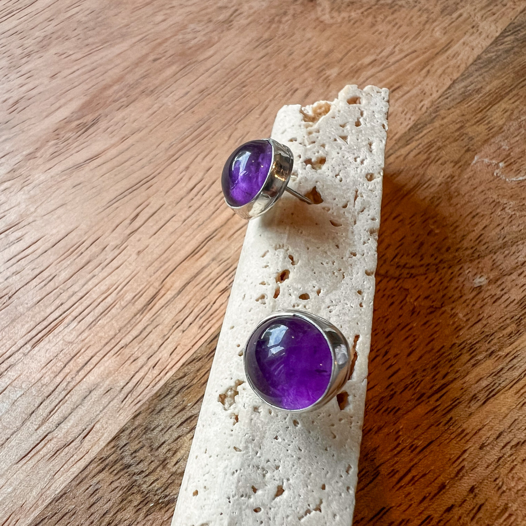 Violet, Classic Amethyst Stud,  Sterling Silver Earring