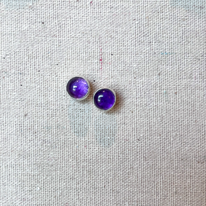 Violet, Classic Amethyst Stud,  Sterling Silver Earring