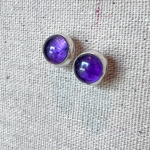 Violet, Classic Amethyst Stud,  Sterling Silver Earring