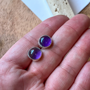 Violet, Classic Amethyst Stud,  Sterling Silver Earring