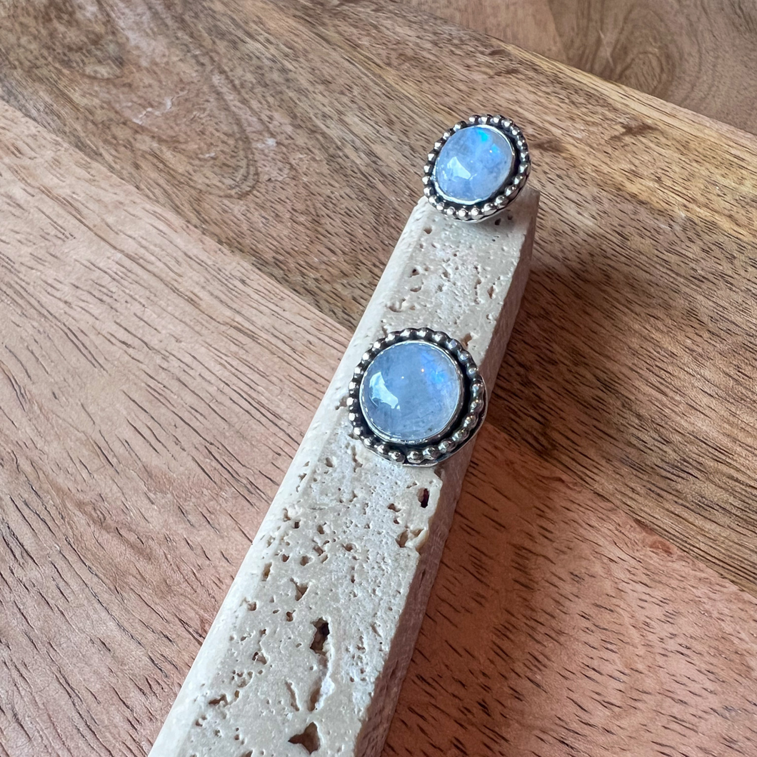 Aurora Moonstone Stud,  Sterling Silver