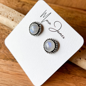 Aurora Moonstone Stud,  Sterling Silver