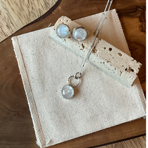 Luna, Classic Moonstone Stud,  Sterling Silver Earring