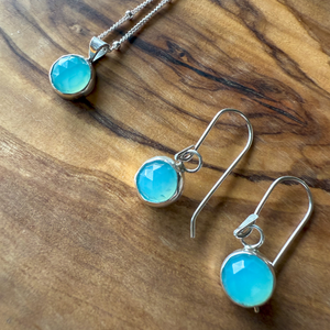 Blue Topaz Chalcedony Earrings, Sterling Silver