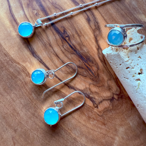 Blue Topaz Chalcedony Earrings, Sterling Silver