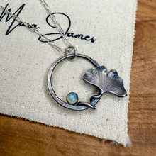 Load image into Gallery viewer, Gingko Leaf and Moonstone Necklace, Sterling Silver
