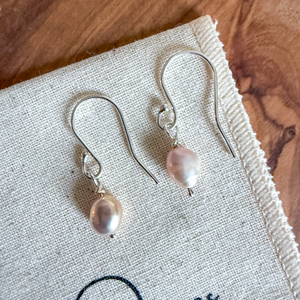 Dainty Pearl Drops Earrings, Sterling Silver