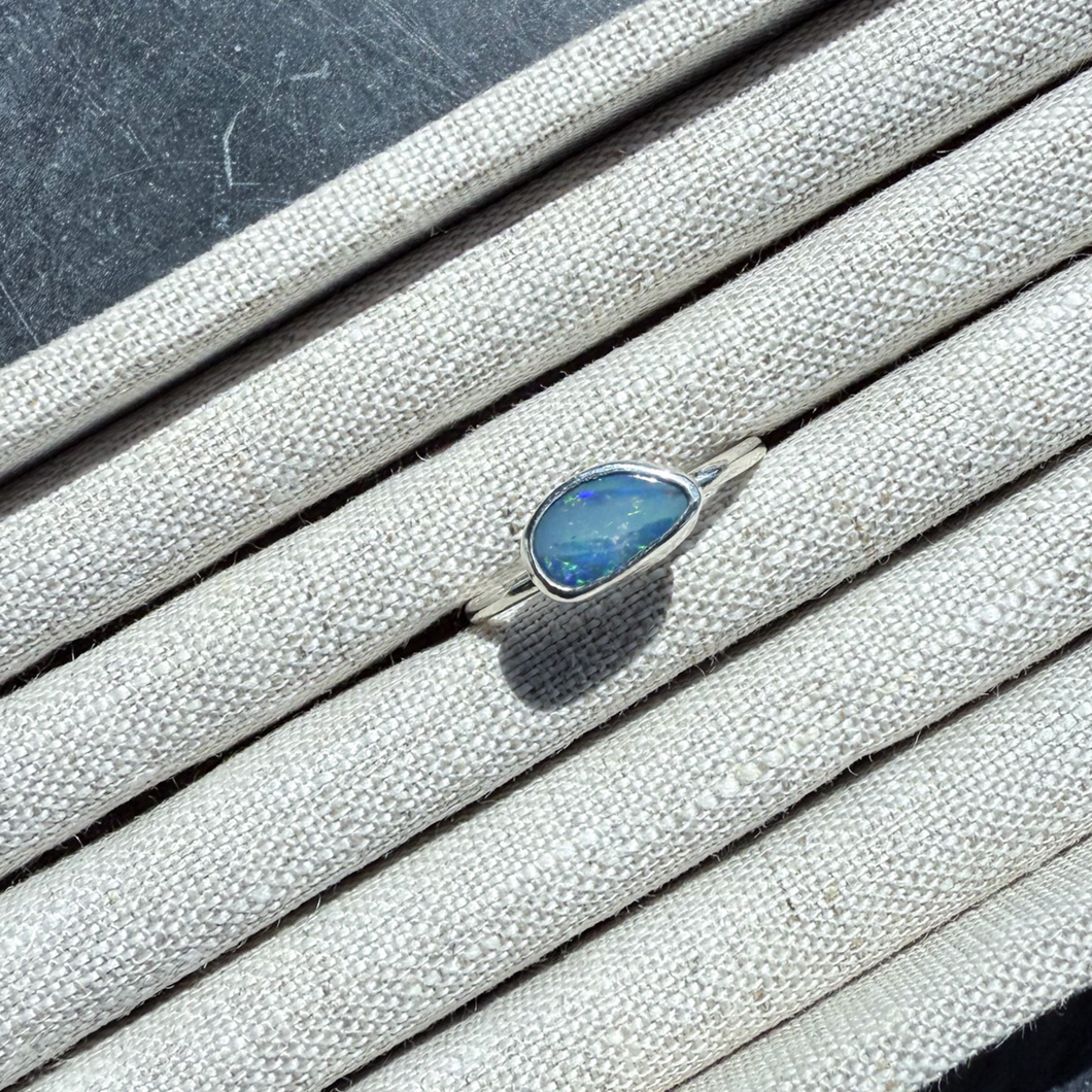 Australian Opal Ring, Sterling Silver Size 9 1/4