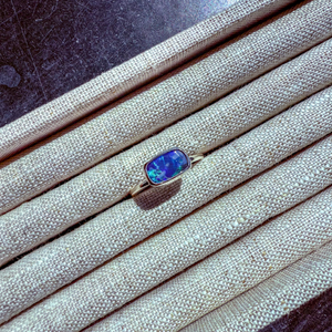 Australian Opal Ring, Sterling Silver Size 6 1/2