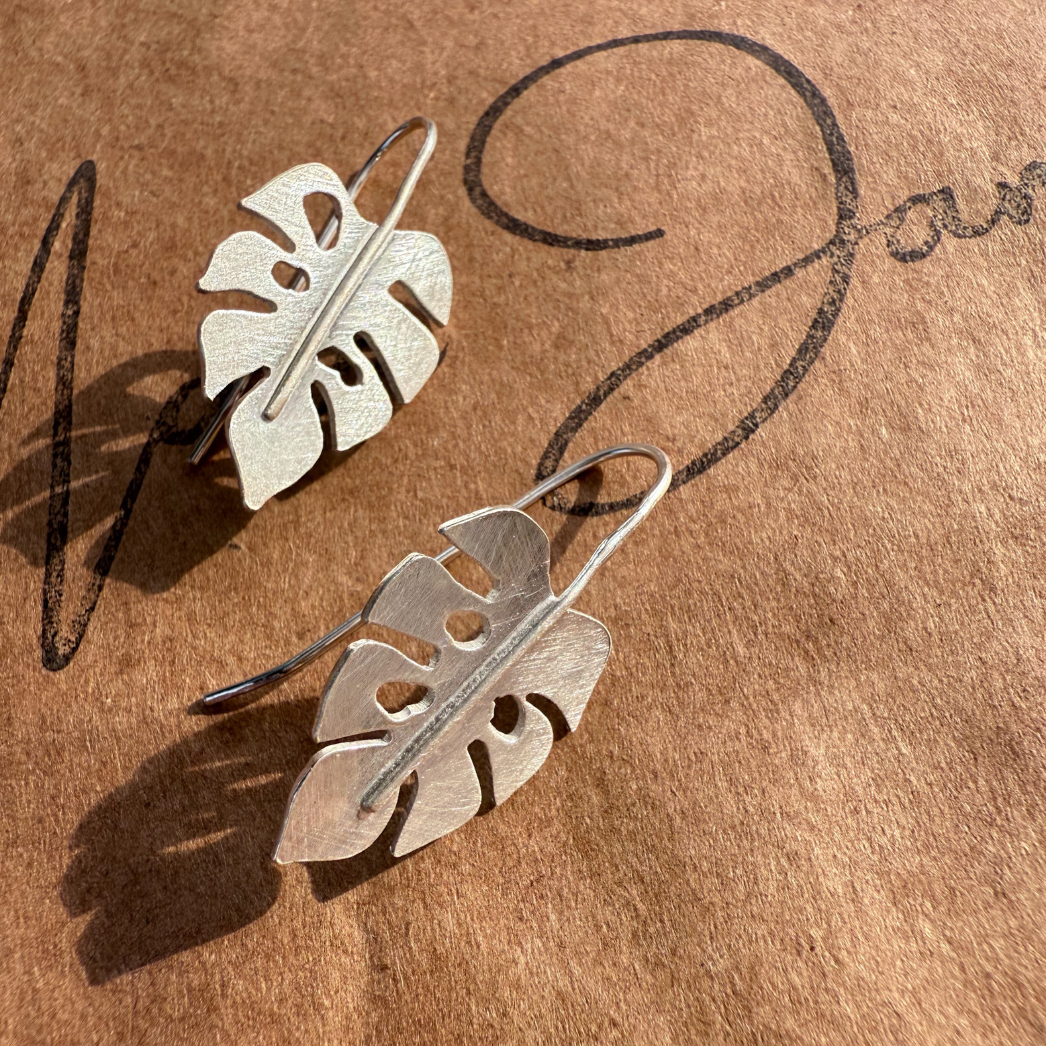 Monstera Earrings, Sterling Silver