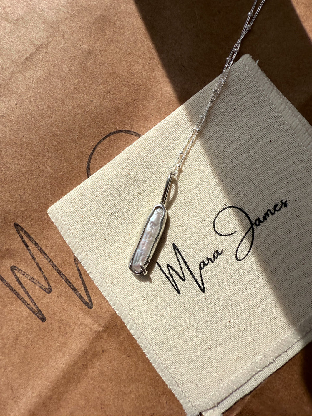 Long Pearl Necklace, Sterling Silver