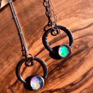 Aurora Opal Orbit Necklace, Sterling Silver