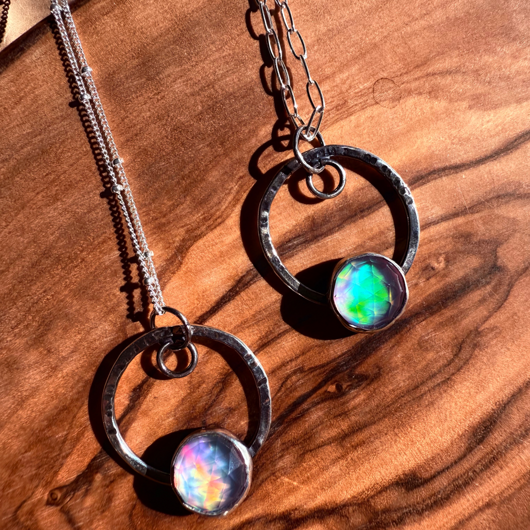 Aurora Opal Orbit Necklace, Sterling Silver