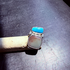 Sky and Clay Ring, Sterling Silver Size 7.5