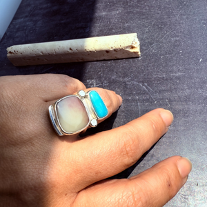 Sky and Clay Ring, Sterling Silver Size 7.5