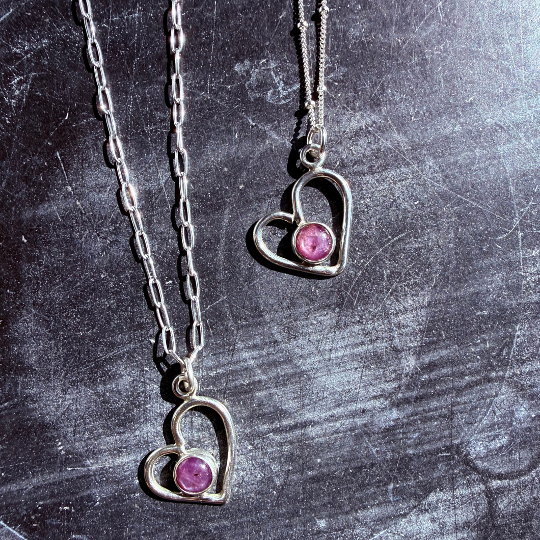 Ruby Sheen Sapphire Heart Necklace – Sterling Silver