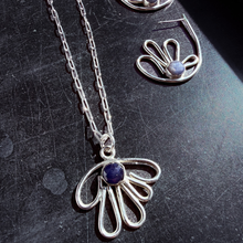 Load image into Gallery viewer, Sterling Silver Organic Form Earrings with Faceted Sapphire
