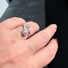 Load image into Gallery viewer, MADE TO ORDER Sterling Silver Adjustable Rings – Ruby Sheen Sapphire &amp; Cubic Zirconia Duo
