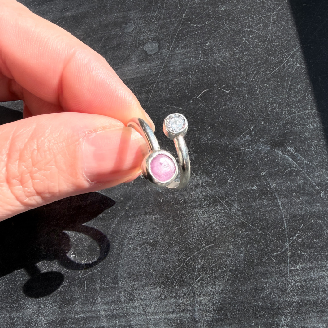 MADE TO ORDER Sterling Silver Adjustable Rings – Ruby Sheen Sapphire & Cubic Zirconia Duo