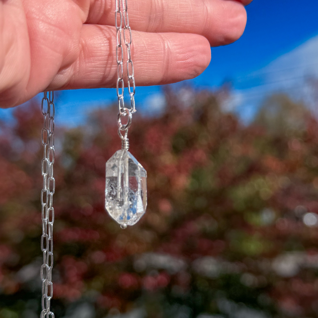Sterling Silver Paperclip Chain Necklace – Herkimer Diamond Quartz