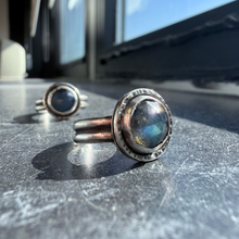 Load image into Gallery viewer, Sterling Silver Labradorite Statement Ring – Double Band
