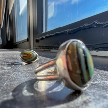 Load image into Gallery viewer, Sterling Silver Eye Agate Statement Ring – Double Band
