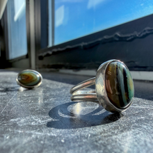Load image into Gallery viewer, Sterling Silver Eye Agate Statement Ring – Double Band
