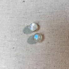 Load image into Gallery viewer, Luna Sterling Silver Stud Earrings with Moonstone cabochons handcrafted by Mara James.
