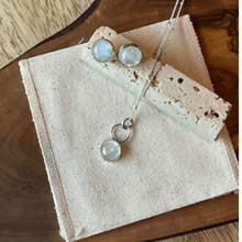 Load image into Gallery viewer, Luna Sterling Silver Stud Earrings with Moonstone cabochons handcrafted by Mara James.
