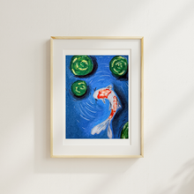 Load image into Gallery viewer, Framed artwork of a fish and green circles on a blue background
