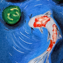 Load image into Gallery viewer, Koi Pond Oil Pastel Art Print | 5x7 Japanese-Inspired Wall Art
